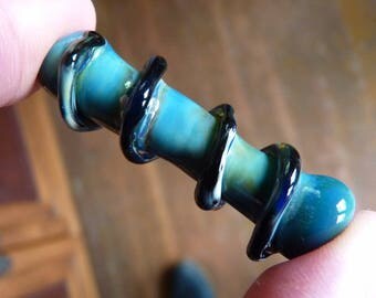 Lampwork Focal Bead with Large Hole - Blasted - Handmade Glass Bead - Green Blue Turquoise Aqua