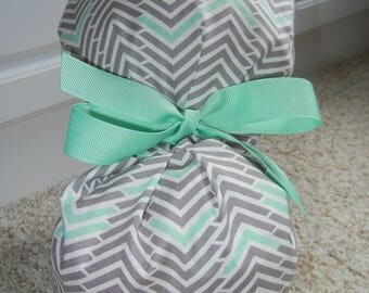 Turn Up Ponytail Scrub Hat with Gray Mint Chevron