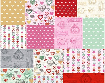 SALE 30% Off Anne Bollman VINTAGE VALENTINE Precut 10" Fabric Squares Quilting Cotton Layer Cake Clothworks