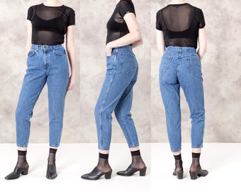 HIGH WAIST JEANS Chic vintage women Skinny Mom 90s denim pants tapered curvy / Size 9 / waist 28 29 / better Stay together