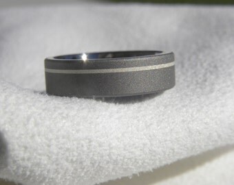 Ring or Wedding Band, Titanium Sterling Silver Pinstripe Ring, 5mm size 7.75
