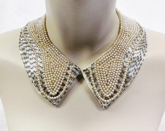 50s 60s Vintage Beaded and Faux Pearl Collar