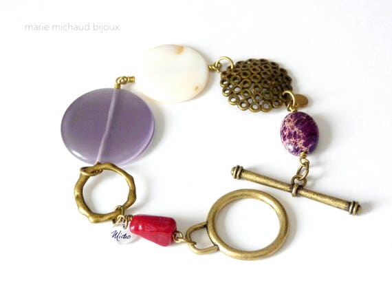 Big boho bracelet,Boho bracelet,Hippie chic bracelet,Purple bracelet,Original bracelet,Boho jewelry,Summer bracelet,Purple and red bracelet