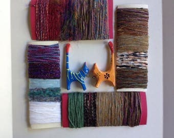 Art yarn bundle sample destash, scrapbooking fiber bundle red blue green purple brown variety pack novelty yarn lot 987 Life's an Expedition