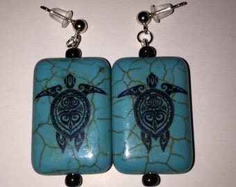 Turquoise Native American Turtle Dangle Pierced Earrings