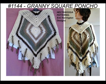 crochet poncho pattern, instant download, granny square poncho, cape, women, teens, #1144 , crochet supplies, women & teen clothing,