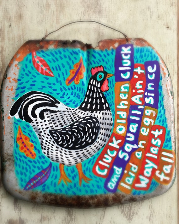 Primative Folk Art Chicken Painting