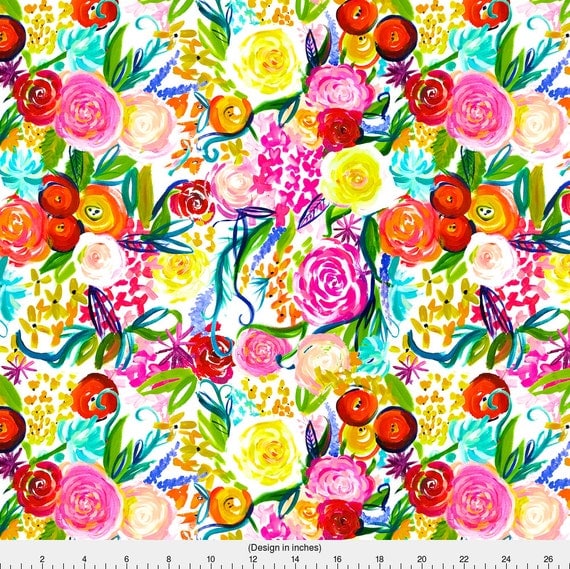 Watercolor Floral Fabric Neon Summer Floral By Theartwerks