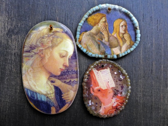Handmade resin charm pendants with beaded frames by fancifuldevices- ooak handmade pendants