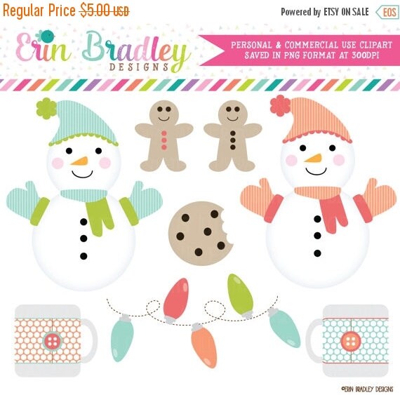 50% OFF SALE Holiday Christmas Clipart Clip Art Personal & Commercial Use Snow Day Fun, Snowman Clipart Graphics Il_570xn