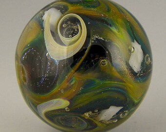 handmade lampwork glass bead a round galaxy focal done in reactive glass with dichro and goldstone - Black Hole Rendezvous