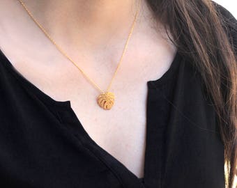 Monstera Necklace-Organics Collection-Handcrafted Gold Plated Brass