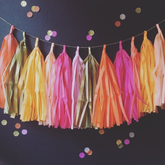 tissue paper tassel garland / SUNNY PINKS / nursery garland / wedding decorations / birthday party decorations / fringe banner / tassels Il_570xn
