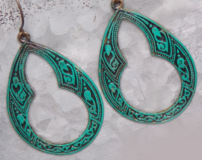 Bohemian Teardrop Earrings Patina Bohemian Earrings Boho Jewelry Teardrop Earrings Moroccan Indie Jewelry.