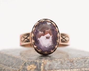 Victorian Antique 9K Rose Gold Amethyst Ring