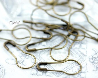 Antique Brass Pear Shaped Safety Pins Stitch Markers