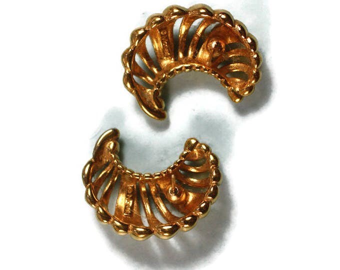 Monet Earrings Gold Tone Open Crescent Shaped Pierced Posts Vintage