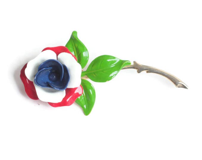 Red White and Blue Enameled Flower Brooch Vintage