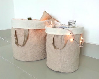 Sale 15% Linen Laundry Bag/ Linen Hamper/ Grocery Basket/Cloth organizer/ Toy Storage/ Country Home decor