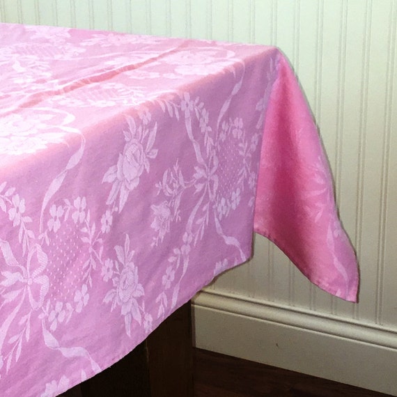 Pink Damask Tablecloth Cotton Damask Tablecloth White on