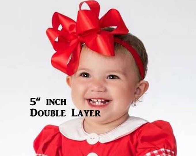 Girls hair bows, Double layer bow, Girls Hairbows, Azelia Red Bow, Large hairbows, big bow, 4 5 inch hairbows, stacked bow, Red Hair Bows