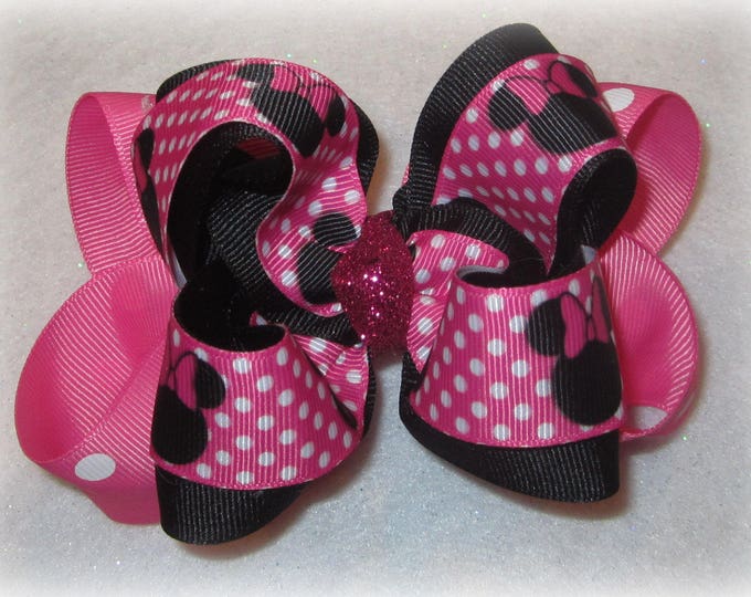 Pink Dot Minnie Bow, Minnie Mouse Hairbow, Minnie Bows, Minnie Hair Bows, Pink Minnie Bow, Girls Minnie Bows, Minnie Bands, Mouse Hairbows