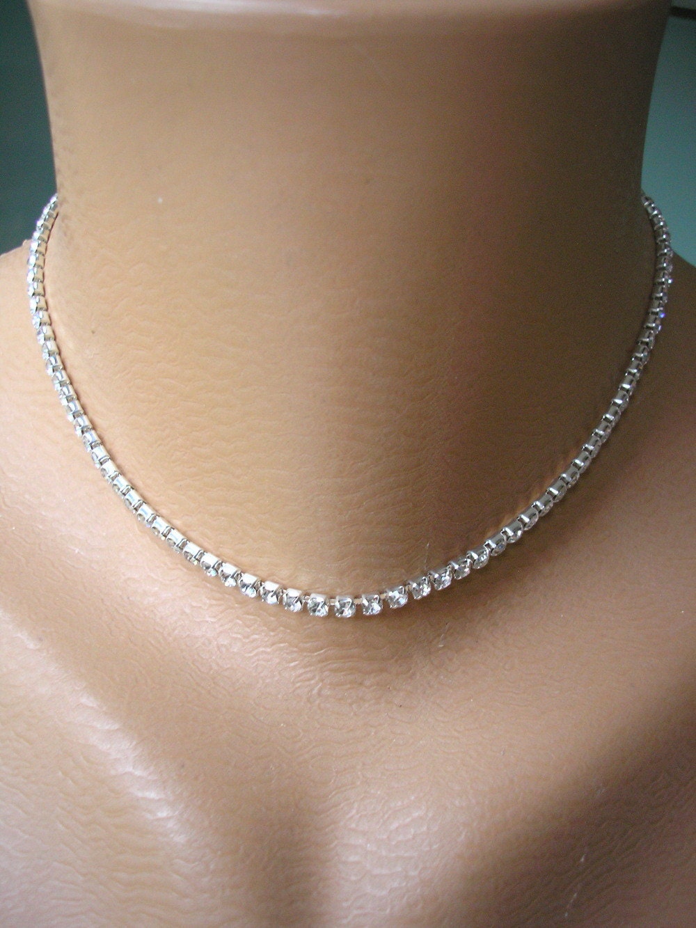 Single Strand Rhinestone Choker Diamante Necklace Great