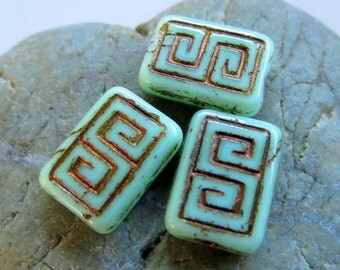 NEW MINTY REX . Czech Picasso Glass Beads . 13 by 9 mm (4+ beads)
