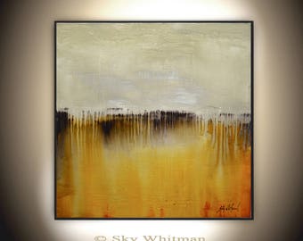 Original Abstract Painting Large Modern Contemporary Textured Square Oil Painting Amber Cream Abstract Art High Gloss 36x36 Sky Whitman