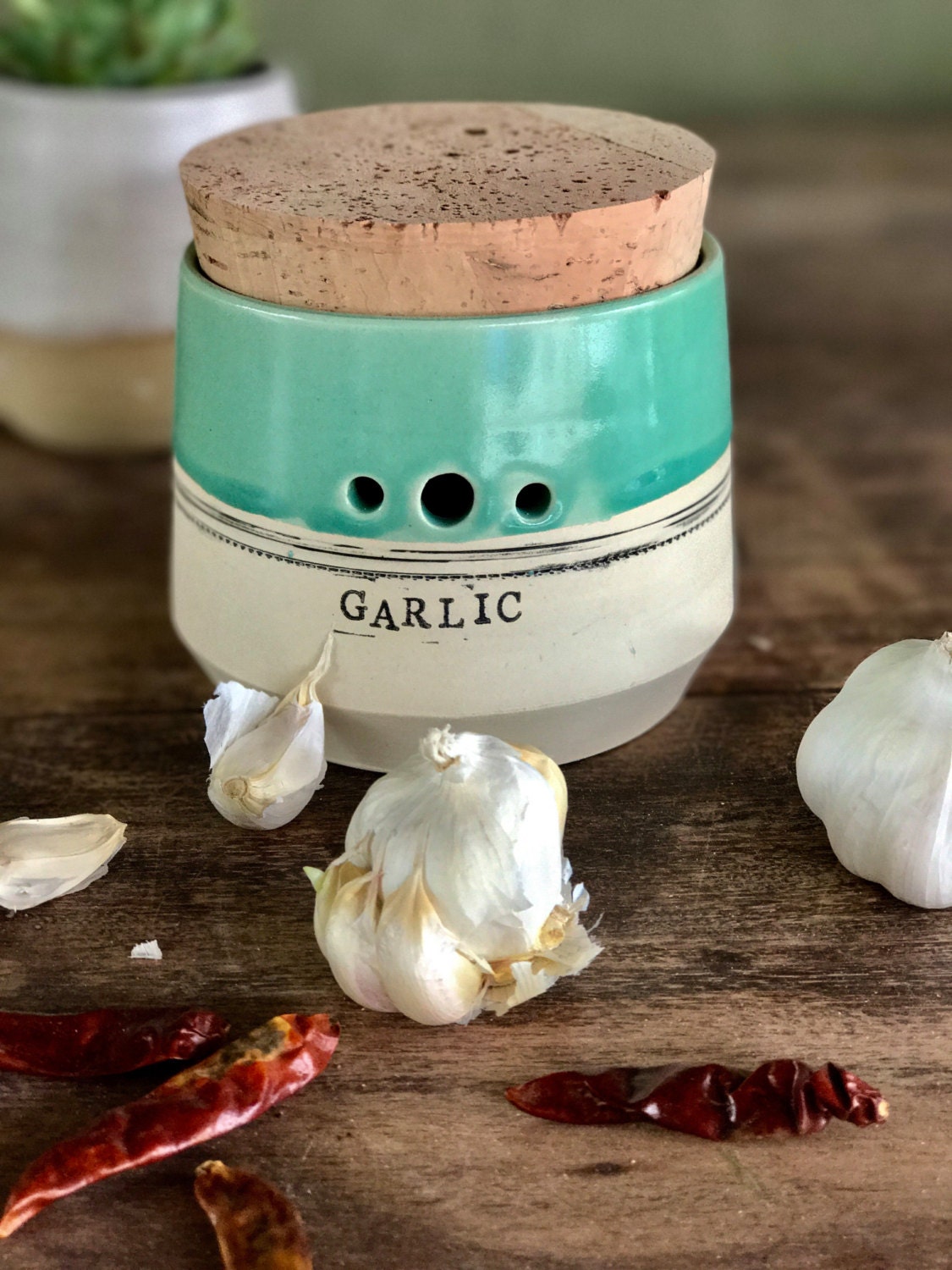 Garlic keeper jar Handmade garlic jar kitchen canister