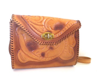 Vintage Floral Tooled Leather Bag