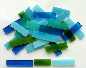 Blue and Green Tiffany Stained Glass Border Mosaic Tiles//Sliver Rectangle Tiles//Mosaic Supplies//Mosaic