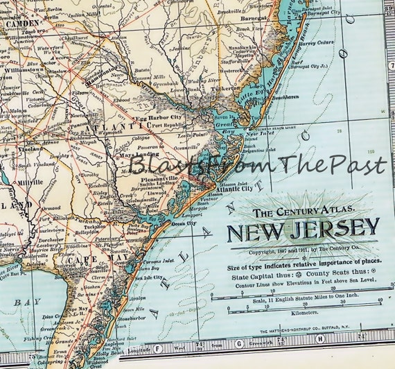 1911 Antique MAP of NEW JERSEY Authentic Perfect for