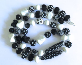 Black and White Kazuri Bead Necklace, Fair Trade Beads, Ceramic Necklace, Statement Necklace