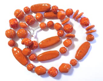 Kazuri Beaded Necklace, Fair Trade, Orange Ceramic Necklace