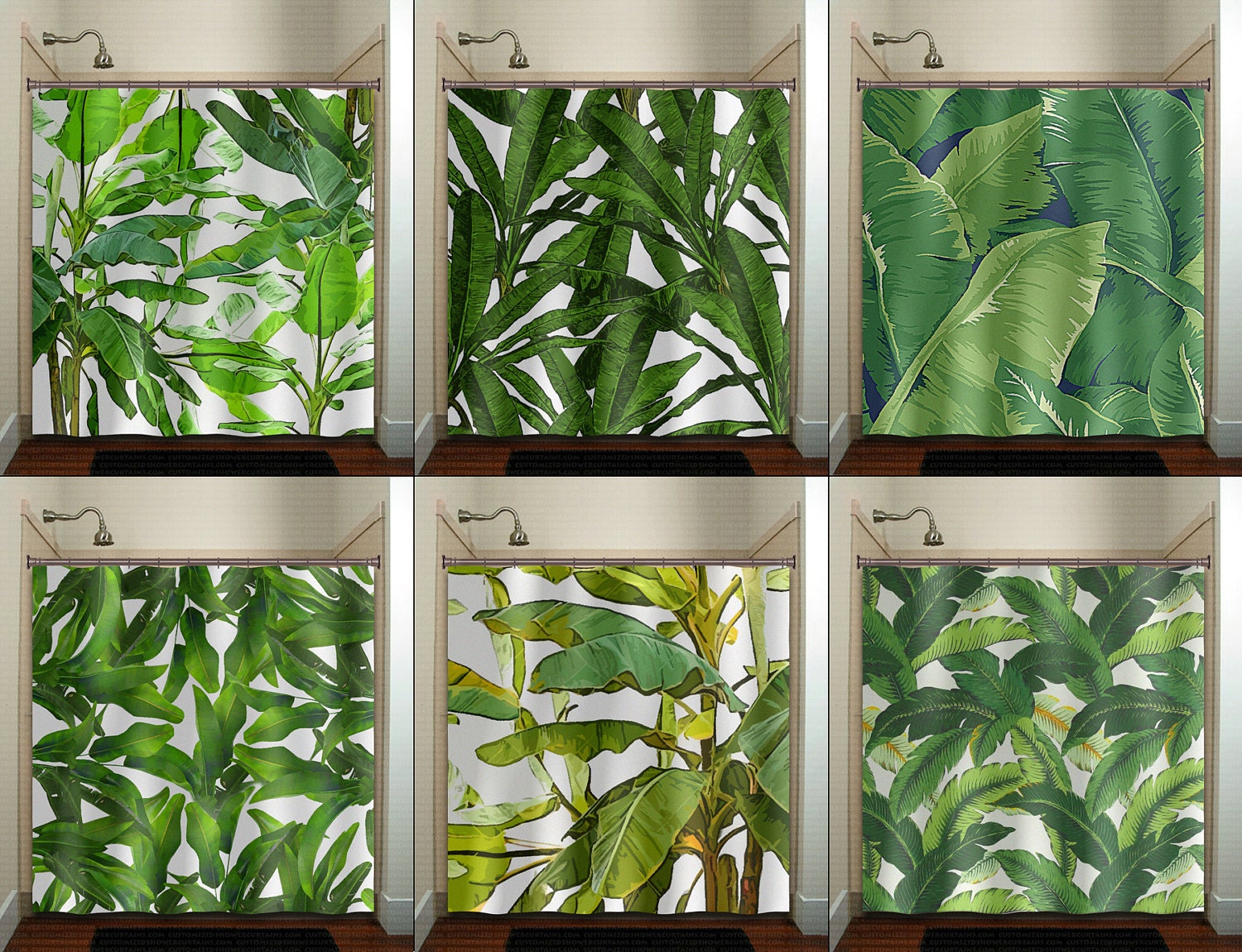 Tropische jungle green palm banana leaf douche door tablishedworks