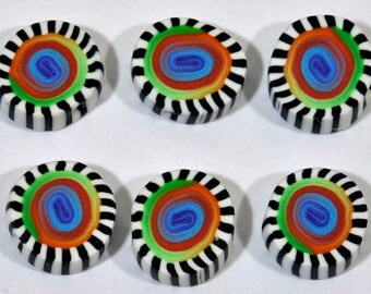 Polymer Clay Beads - Set of Six in Rainbow Colors