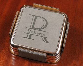 Leather Coaster Set With Silver Edge