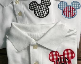 Disney Polo Shirt / Mickey Mouse Appliqued Polo Shirt / available in child's sizes / preppy Mickey Mouse / Seersucker / Gingham