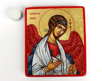 Guardian Angel, Baptism Gift, handpainted icon orthodox style, 6 x 8 inches