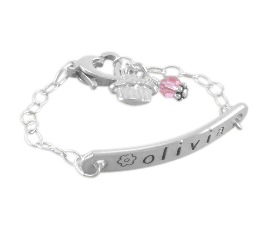 Baby ID Bracelet hand stamped sterling silver Little Girls