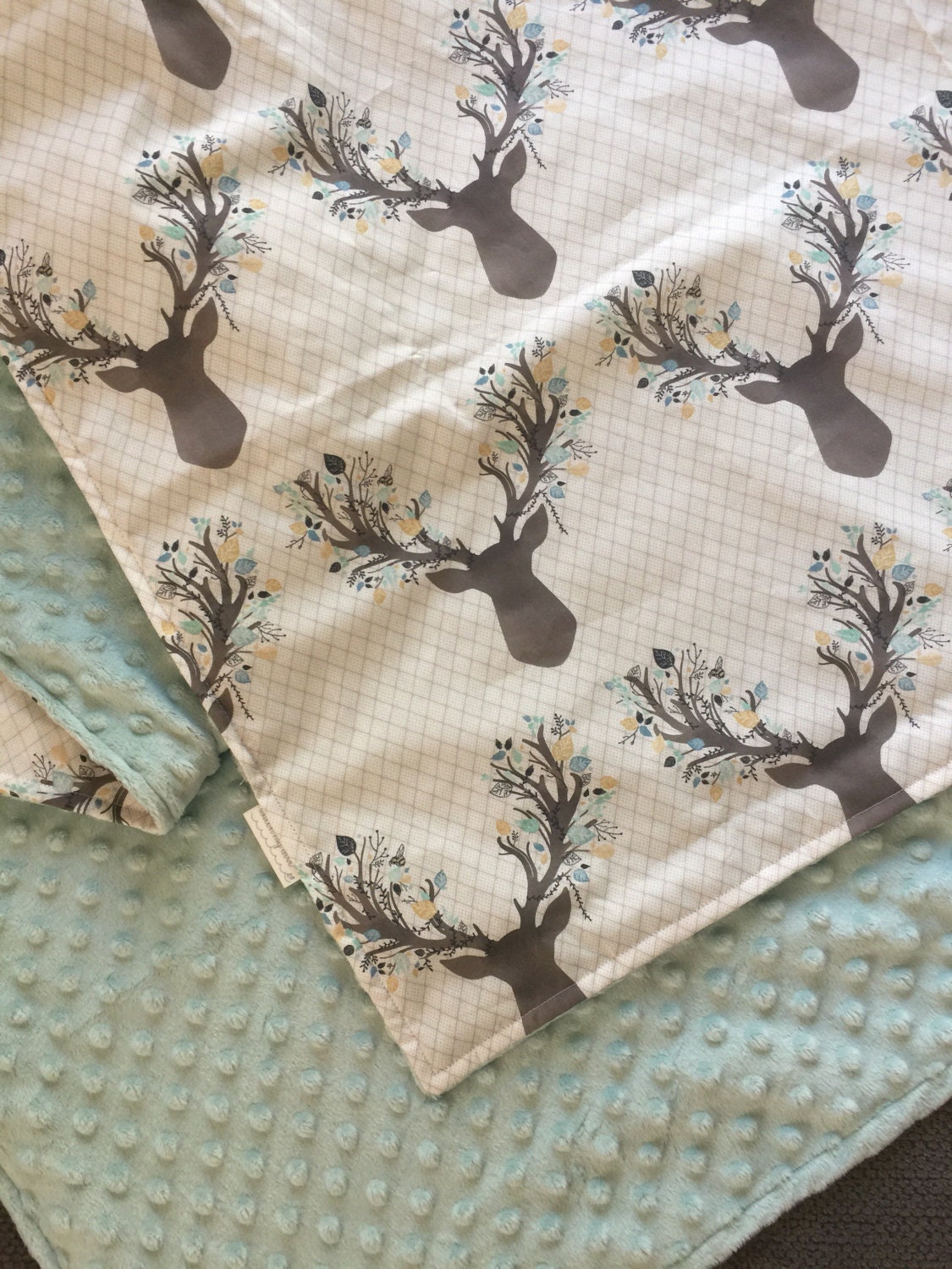 Minky Baby Blanket Deer Antlers Woodland Theme Deer Theme