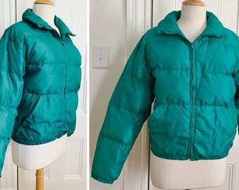1990s Goose Down Parka Ski Jacket by Black Ice Turquoise Puffer, Puffy Extra Inside Pocket Zips Womens Small 80/20