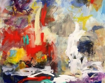 Large Colorful Abstract Expressionist Original Painting -City Life 36 x 48