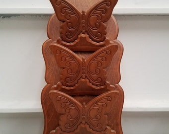 Vintage Wooden Butterfly Mail/Key Holder