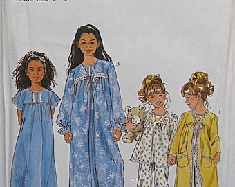 Children's, Girl's Sleepwear, Robe, Nightgown, Pajamas, PJs, Simplicity 8488 Sewing Pattern UC Sizes 3-4-5-6