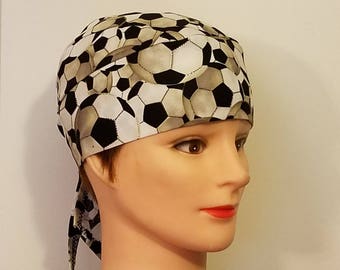 Soccer Ball Skull Cap, Helmet Liner, Chemo Cap, Hair Loss, Alopecia, Handmade, Head Wrap, Hats, Sports, Athletics, Soccer, Motorcycle