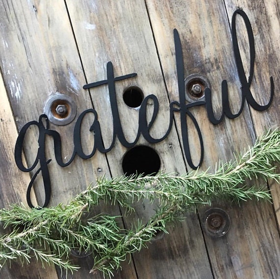 Metal Cursive Word grateful Metal Letters Sign by JunkLoveandCo