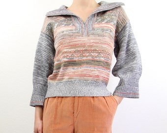 VINTAGE 1970s Space Dyed Sweater Grey Peach Knit Top