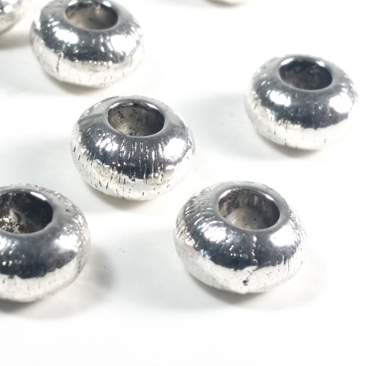 Silver Rondelle Beads Antique Silver Pewter Extra Large Hole